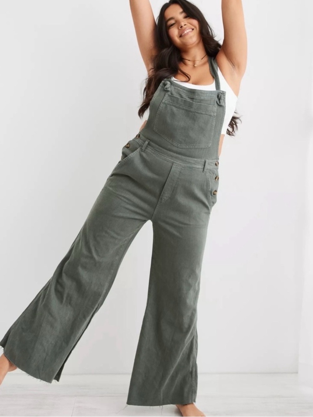 aerie Wide Leg Olive Overalls